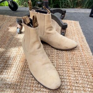 Vtg Cream Nubuck Cowboy Chelsea Boots Charreria Botines White Mexico sz 28